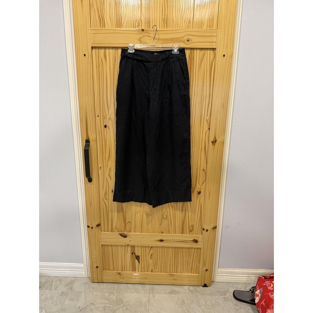 Madewell Pants Womens 6 Black Wide Leg Cropped Pleated Lightweight Casual Summer
